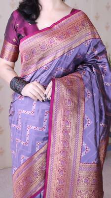 Soft silk banarasi zigzag meenakari zari woven saree 5