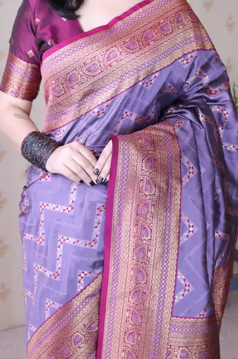 Soft silk banarasi zigzag meenakari zari woven saree