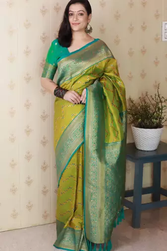 Soft silk banarasi zigzag meenakari zari woven saree