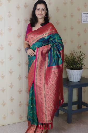 Soft silk banarasi zigzag meenakari zari woven saree