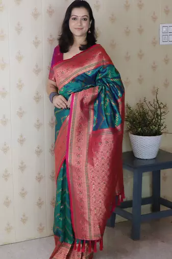 Soft silk banarasi zigzag meenakari zari woven saree