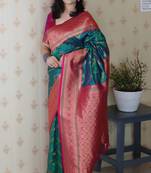 Soft silk banarasi zigzag meenakari zari woven saree