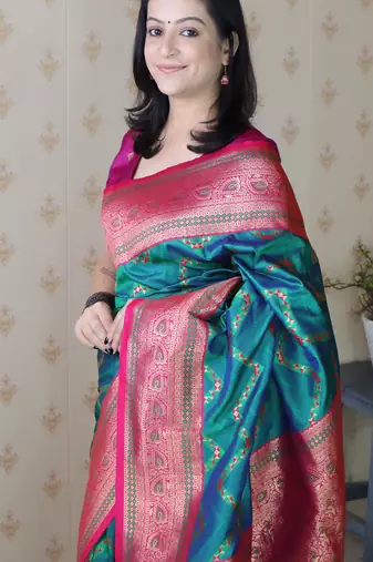 Soft silk banarasi zigzag meenakari zari woven saree