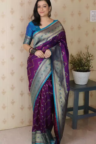 Soft silk banarasi zigzag meenakari zari woven saree