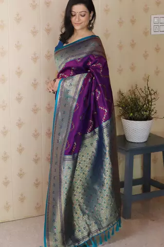 Soft silk banarasi zigzag meenakari zari woven saree