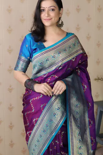 Soft silk banarasi zigzag meenakari zari woven saree