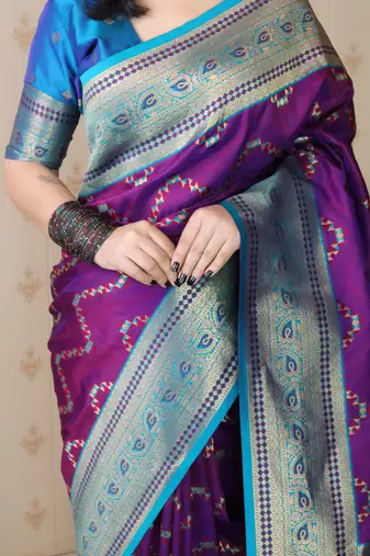 Soft silk banarasi zigzag meenakari zari woven saree