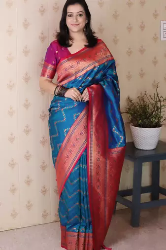 Soft silk banarasi zigzag meenakari zari woven saree