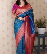 Soft silk banarasi zigzag meenakari zari woven saree