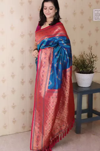 Soft silk banarasi zigzag meenakari zari woven saree