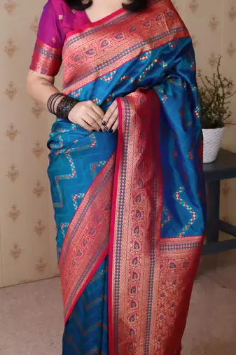 Soft silk banarasi zigzag meenakari zari woven saree