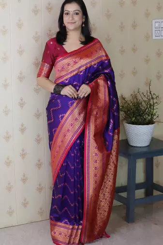 Soft silk banarasi zigzag meenakari zari woven saree