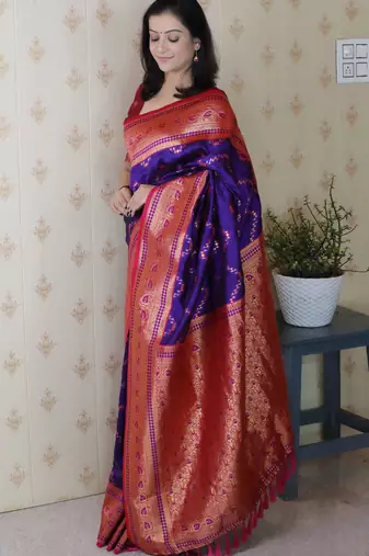 Soft silk banarasi zigzag meenakari zari woven saree