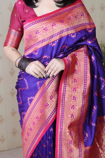 Soft silk banarasi zigzag meenakari zari woven saree