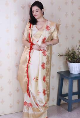 Soft silk saree with kamdhenu weaves zari woven saree 5