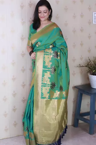 Soft silk saree with kamdhenu weaves zari woven saree