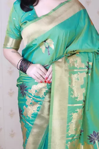Soft silk saree with kamdhenu weaves zari woven saree