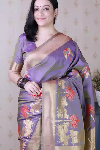 Soft silk saree with kamdhenu weaves zari woven saree