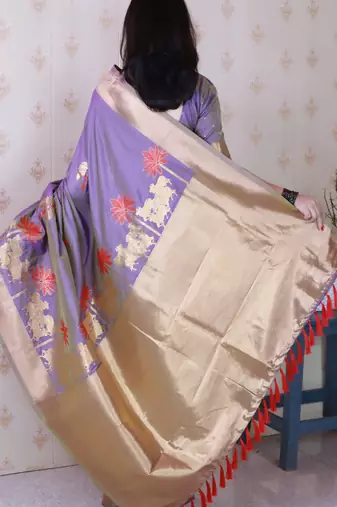 Soft silk saree with kamdhenu weaves zari woven saree