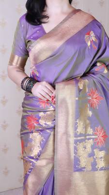 Soft silk saree with kamdhenu weaves zari woven saree 4