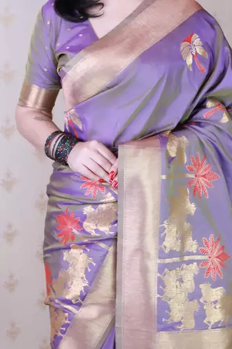 Soft silk saree with kamdhenu weaves zari woven saree