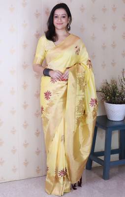Soft silk saree with kamdhenu weaves zari woven saree 1