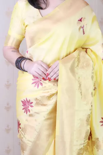 Soft silk saree with kamdhenu weaves zari woven saree