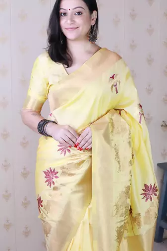 Soft silk saree with kamdhenu weaves zari woven saree