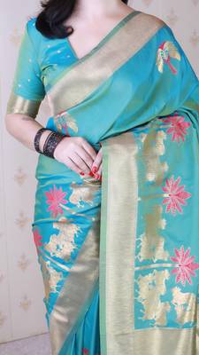 Soft silk saree with kamdhenu weaves zari woven saree 3