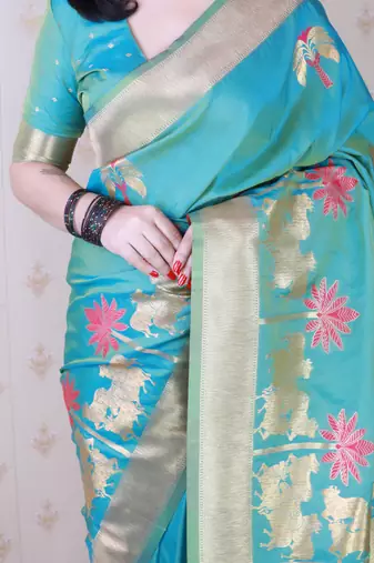 Soft silk saree with kamdhenu weaves zari woven saree
