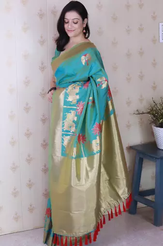 Soft silk saree with kamdhenu weaves zari woven saree