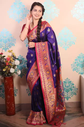 Zari woven peacock paithani silk saree