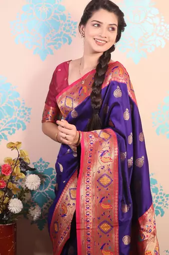 Zari woven peacock paithani silk saree
