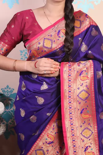 Zari woven peacock paithani silk saree
