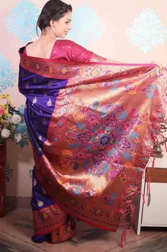 Zari woven peacock paithani silk saree