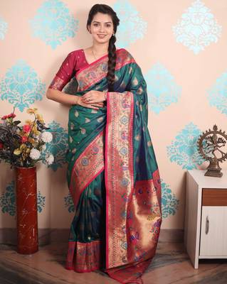 Zari woven peacock paithani silk saree 1
