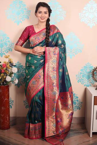 Zari woven peacock paithani silk saree