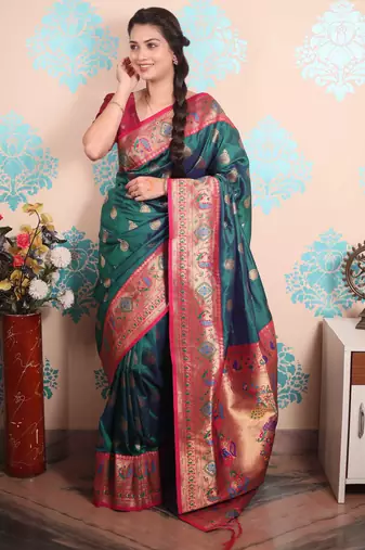 Zari woven peacock paithani silk saree