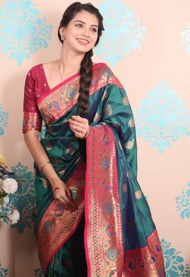 Zari woven peacock paithani silk saree 3