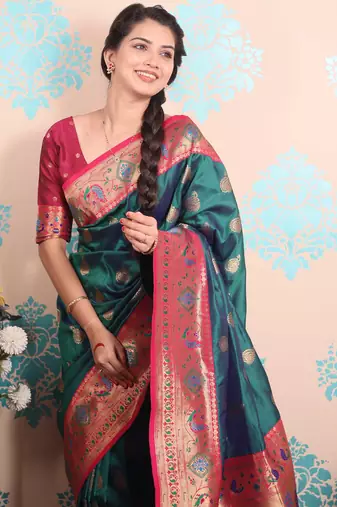 Zari woven peacock paithani silk saree