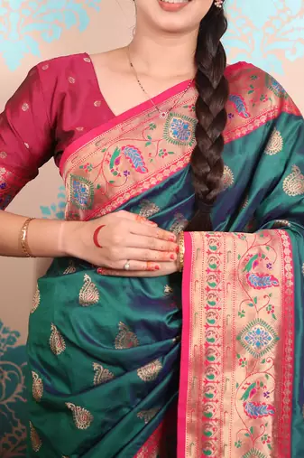 Zari woven peacock paithani silk saree