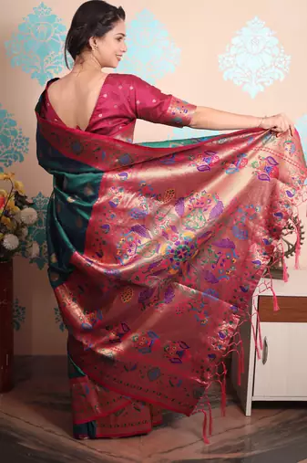 Zari woven peacock paithani silk saree