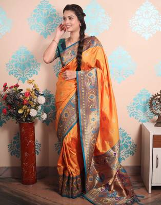 Zari woven peacock paithani silk saree 1