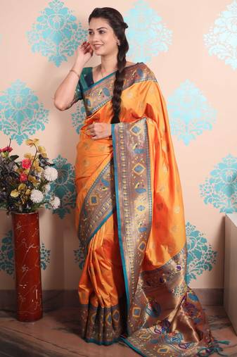 Zari woven peacock paithani silk saree