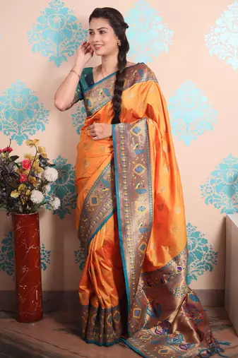 Zari woven peacock paithani silk saree
