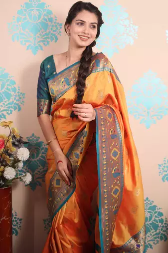 Zari woven peacock paithani silk saree