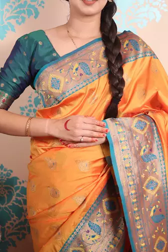 Zari woven peacock paithani silk saree
