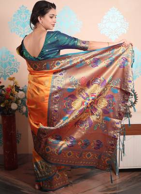 Zari woven peacock paithani silk saree 4