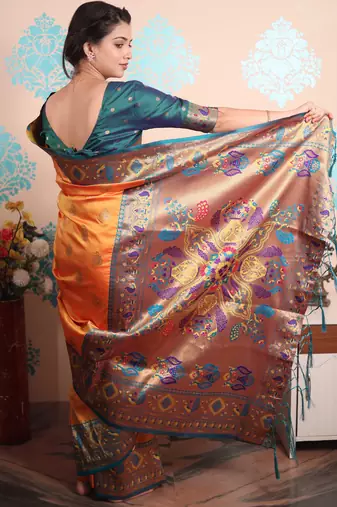 Zari woven peacock paithani silk saree