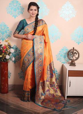 Zari woven peacock paithani silk saree 5